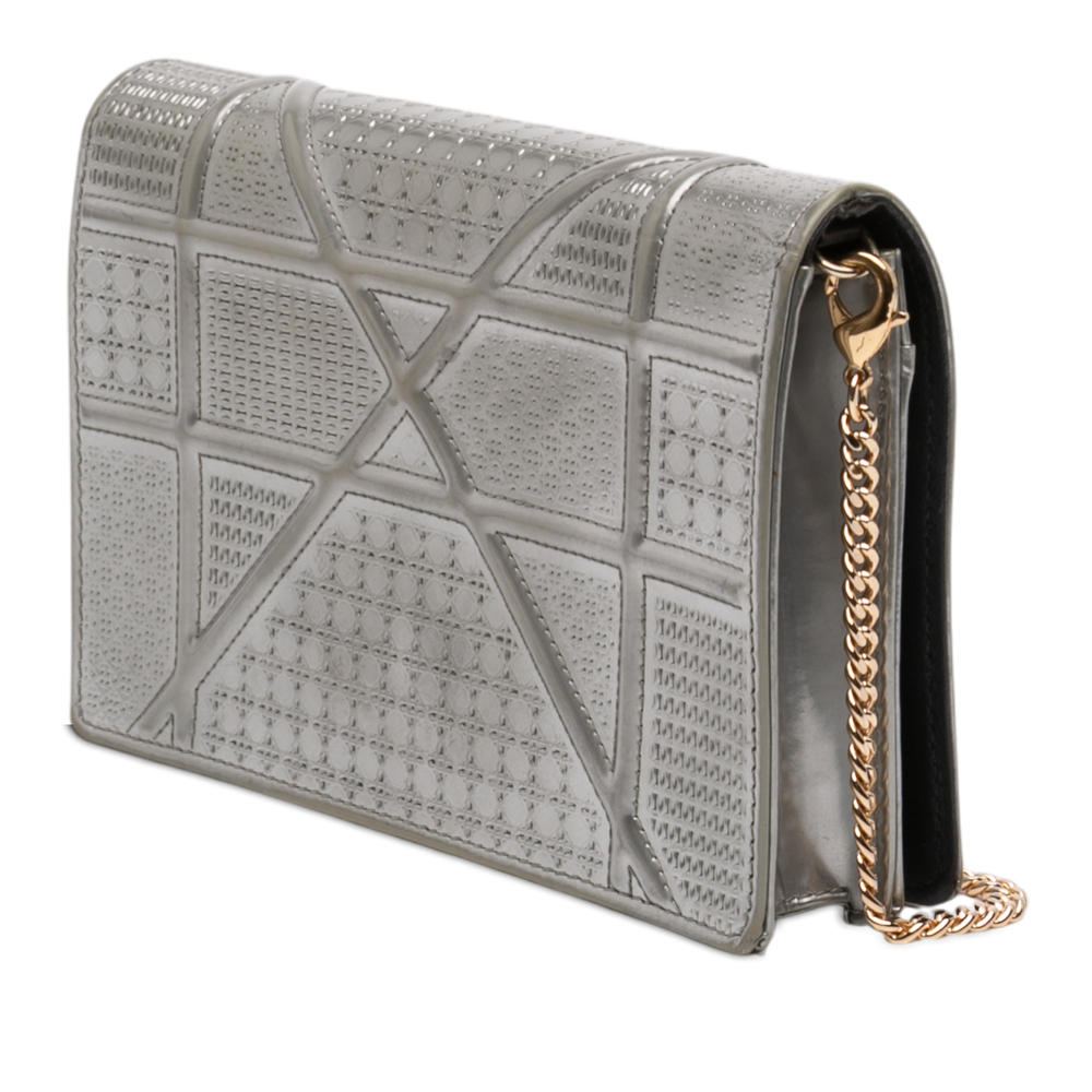 Pre-Loved Dior Metallic Patent Microcannage Diorama Wallet on Chain - Picture 2 of 11